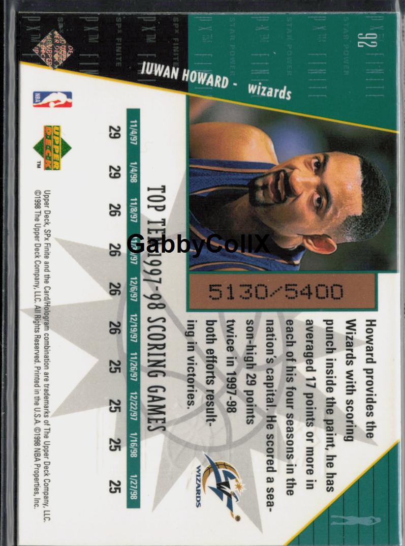 1998-99 SPx Finite #92 Juwan Howard #/5400 #o4eb - Back