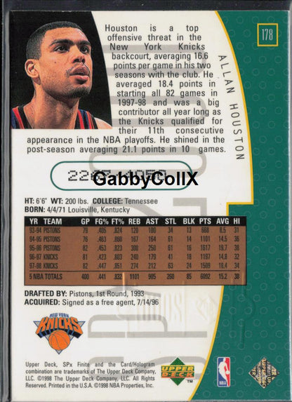 1998-99 SPx Finite #178 Allan Houston #/4050 #o4et - Back
