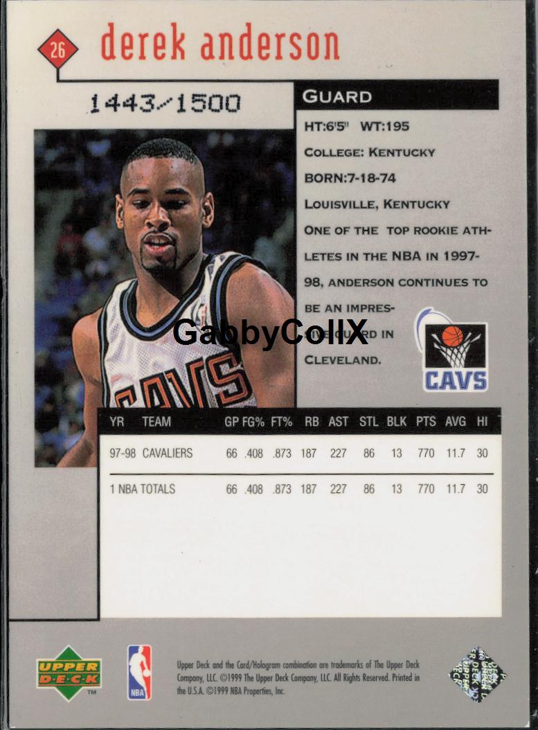 1998-99 Upper Deck Black Diamond #26 Derek Anderson Triple Diamond #/1500 #o4f0 - Back