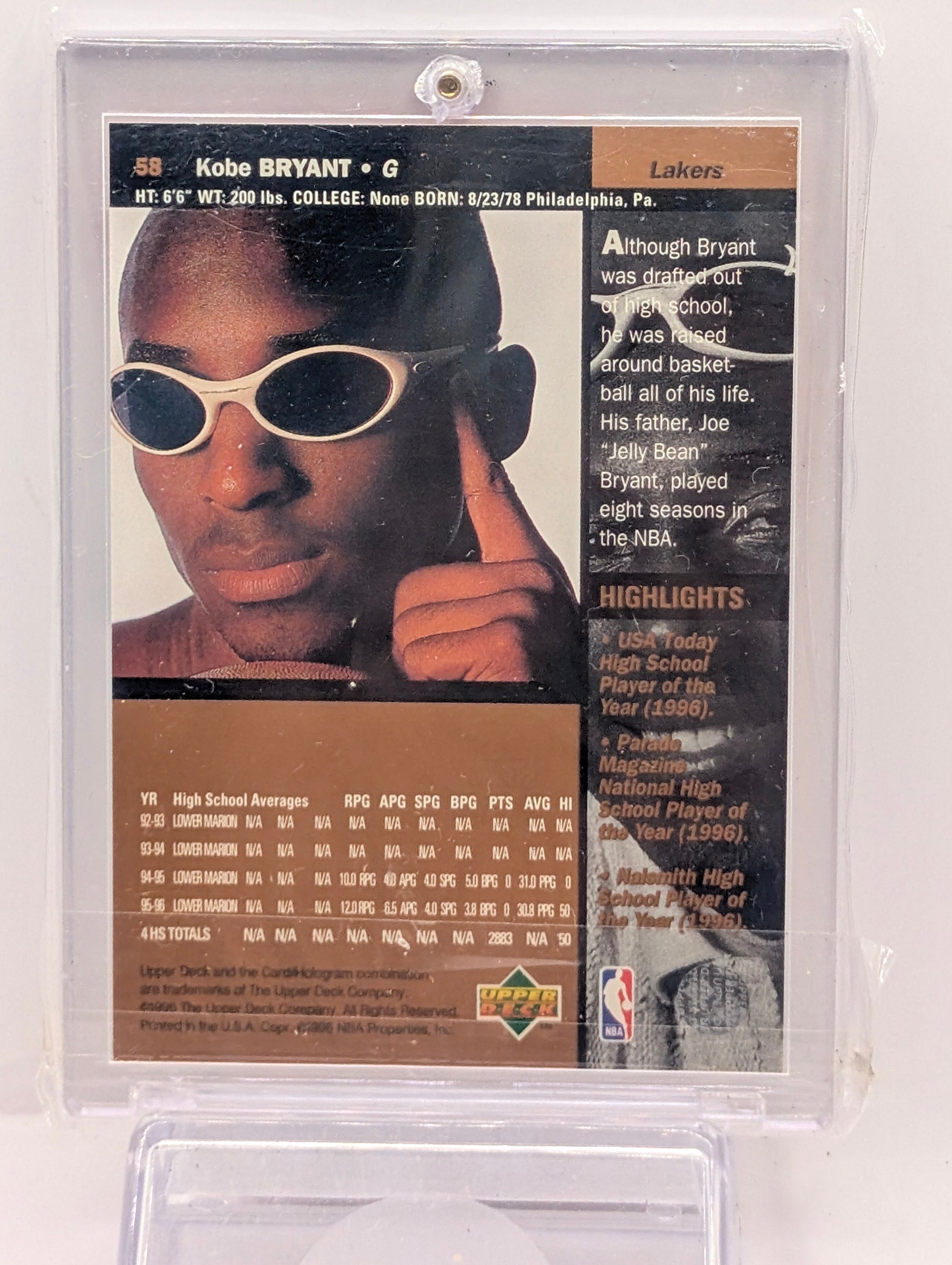 1996-97 Upper Deck #58 Kobe Bryant #7053 - Back