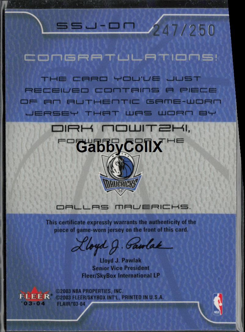 2003-04 Flair #SSJ-DN Dirk Nowitzki Sweet Swatch #/250 #rczo - Back