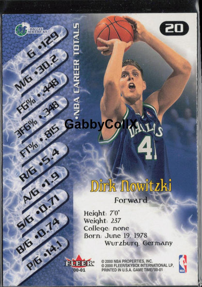 2000-01 Fleer Game Time #20 Dirk Nowitzki #rd0f - Back
