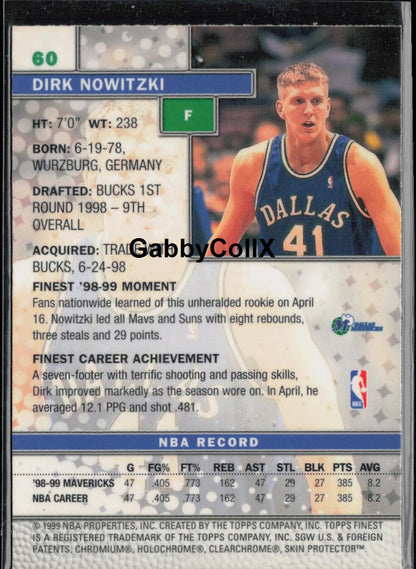 1999-00 Finest #60 Dirk Nowitzki #rd0r - Back