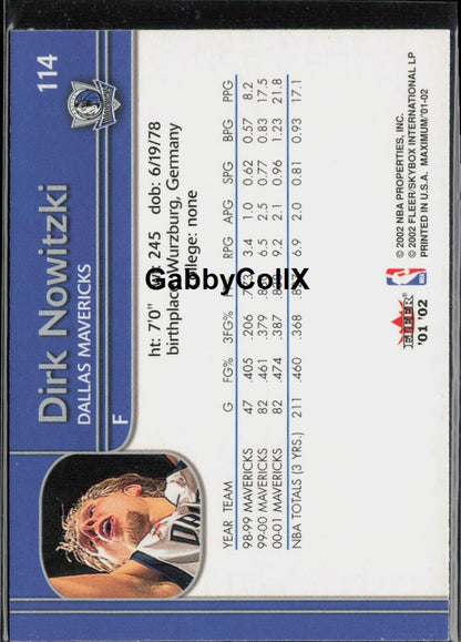 2001-02 Fleer Maximum #114 Dirk Nowitzki #rd1o - Back