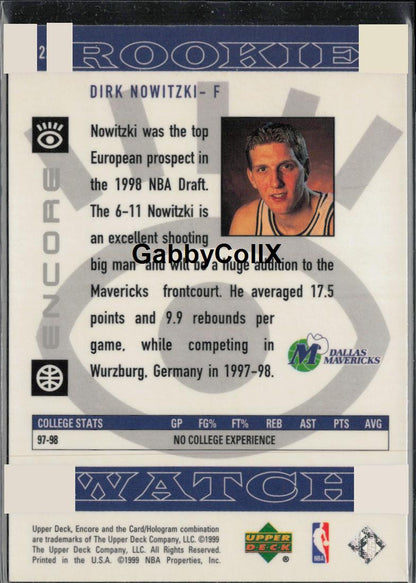 1998-99 Upper Deck Encore #122 Dirk Nowitzki #rd27 - Back