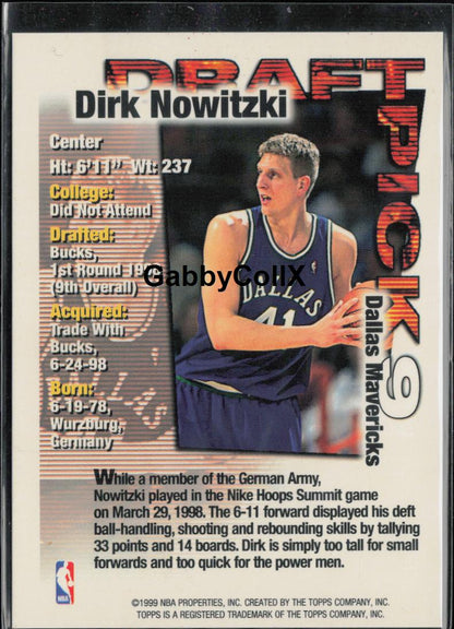 1998-99 Topps #9 Dirk Nowitzki Draft Pick Exchange #rd2u - Back