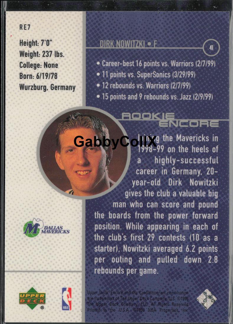 1998-99 Upper Deck Encore #RE7 Dirk Nowitzki Rookie Encore #rd30 - Back